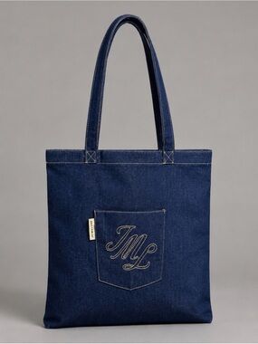 (NWOT) JO MALONE • Dark Blue Denim Tote Bag with Front Embroidered Pocket, OS